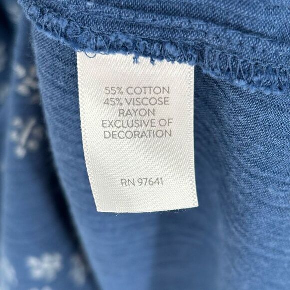 J. Jill Floral Embroidered Peasant Tunic Blue Batik Print Dress Small - Picture 9 of 12